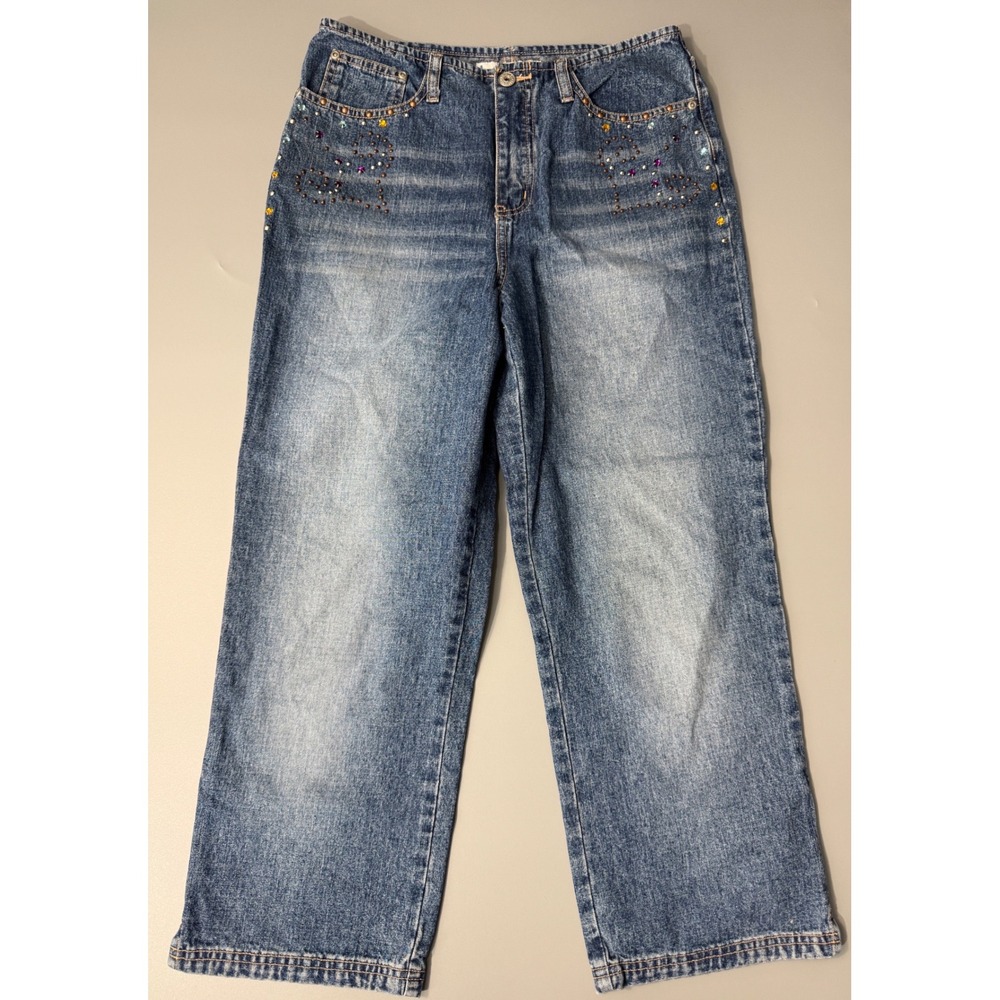 Vintage Late 90s LA Blues Studded Rhinestone Denim Capri Pants Womens Size 8